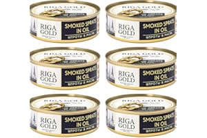 LUXPRODX Riga Gold Sprats in Oil Smoked 160g – Canned Fish from Latvia, Wild-Caught, Rich in Omega-3, Ready to Eat, Premium Quality Seafood 6 PACK