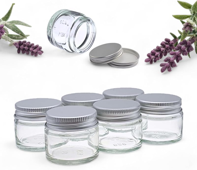 Avalon 15ml Clear Glass Jars Silver Lid 6pk Cosmetic Cream Sample Travel Pot
