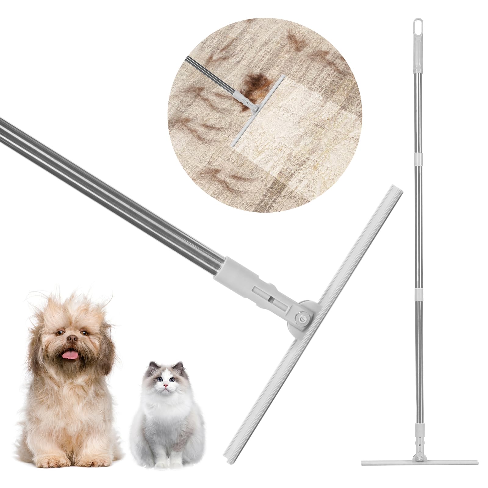 SIMMOP Pet Hair Remover for Dogs and Cats - Adjustable Long Handle Brush for Carpet, Couch, Floor Mats, Pet Tower, Stairs