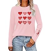 Oxryal Valentines Shirts for Women Valentines Day T-Shirt Heart Long Sleeve Tee Tops
