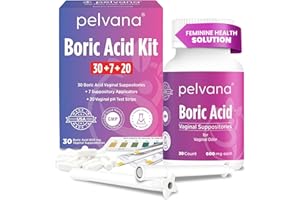 Pelvana Boric Acid Suppositories for Women 30 + 7 Applicators + 20 pH Test Strips, Total of 57 Piece Kit for Vaginal Odor - Third-Party Lab Verified & Bottled in The USA-Feminine Health Odor Solution