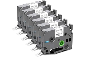 PRISTAR 6X TZe-231 TZ Tape 12mm 0.47" Laminated White P Touch Label Replace for Brother Label Maker Tape, Compatible with Brother PTouch Label Maker PTD210 H110 D220 D600 D400 D410 2040, Black on White