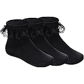 Pistha 3 Pairs Girls Ruffle Socks White Ruffled Lace Socks for Girls Toddler Frilly Dress