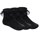 Pistha 3 Pairs Girls Ruffle Socks Black Ruffled