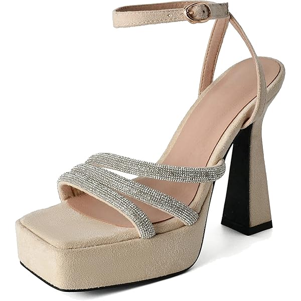 Amazon.com | Womens Square Toe High Heels Shining Platform