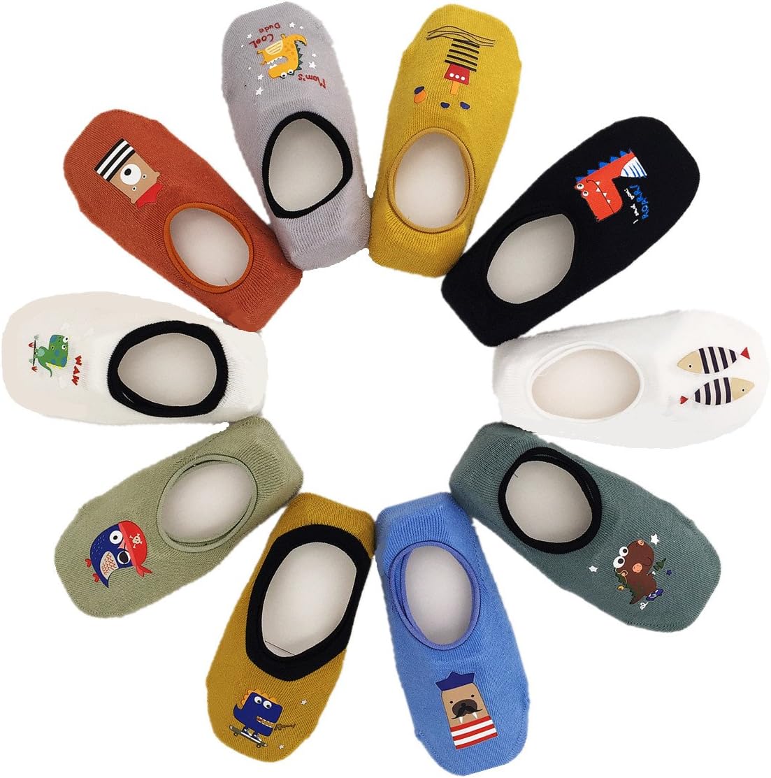 JUNOAIToddler Non Skid No Show Socks - Low Cut Anti Slip Grip Slippers for Baby Kids Boys Girls 10 Pairs