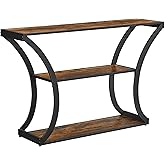 VASAGLE Console Table with Curved Frames and 2 Open Shelves, for Hallway Entryway Living Room, Rustic Brown + Black