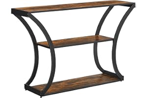 VASAGLE Console Table with Curved Frames and 2 Open Shelves, for Hallway Entryway Living Room, Rustic Brown + Black