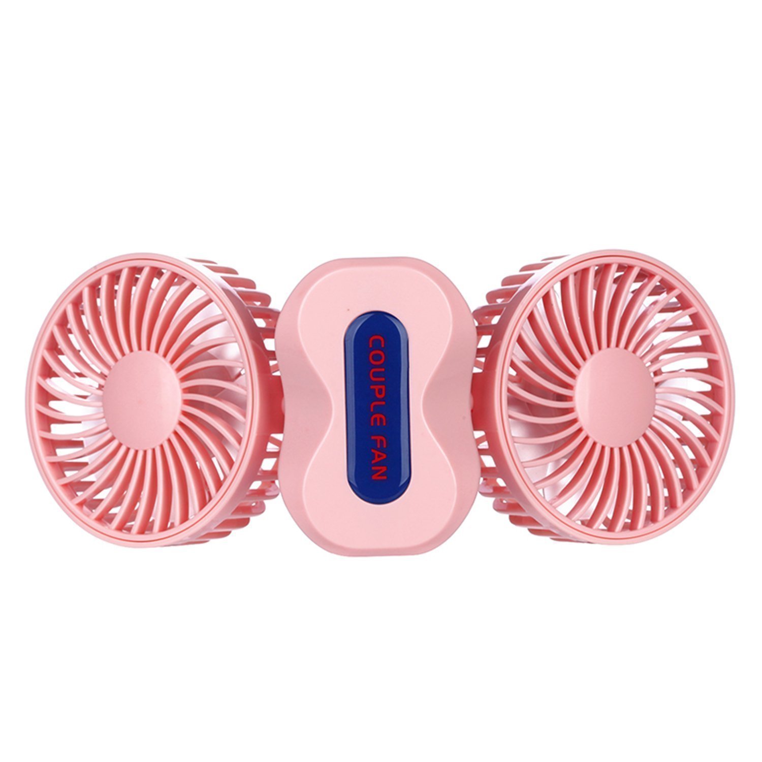 DinoPure Quiet Couples Mini Fan Portable Dual Head USB Rechargeable Foldable 180 Degree Rotation Desktop 3 Adjustable Speed Small Fan with LED Light (pink)