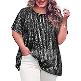 TIYOMI Plus Size Sequin Tops for Women Crewneck Party Tops Sparkly Slimming Tunics XL-5XL