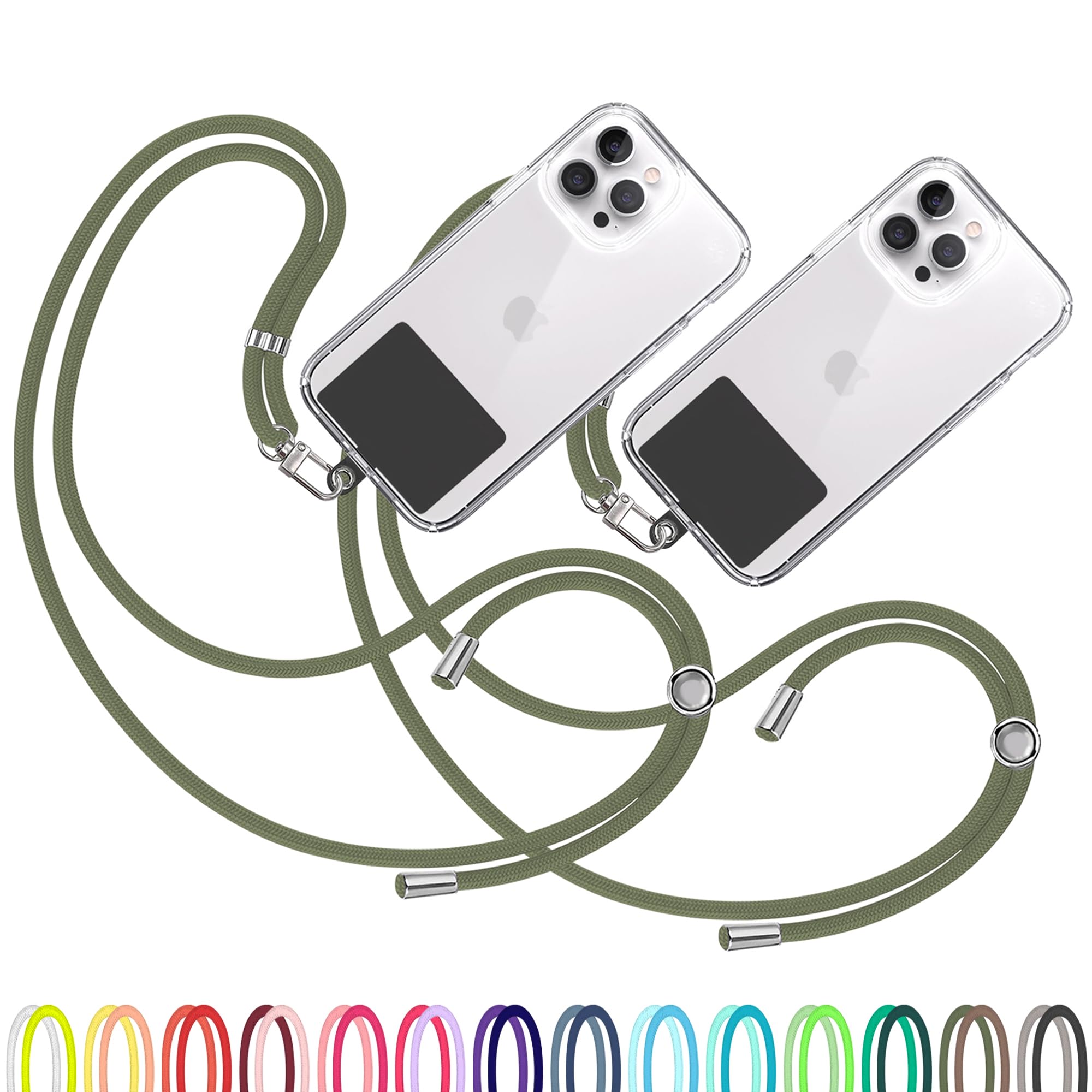 TBOC 2X Cell Phone Lanyard [Army Green] - Comfortable Universal Smartphone Lanyard - Easy to Use Neck Phone Holder [Black Patch] - Adjustable Length Phone Strap Crossbody - Fits All Mobile Phones