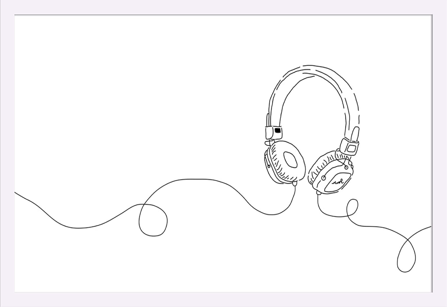 amazon com continuous line drawing of music headphones with chord a 9014294 18x10 3 4 giclee art print gallery framed silver wood everything else amazon com