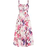 ZAFUL Women Floral Corset Dress Summer Wedding Guest Dresses Flowy A Line Midi Sundress with Pockets