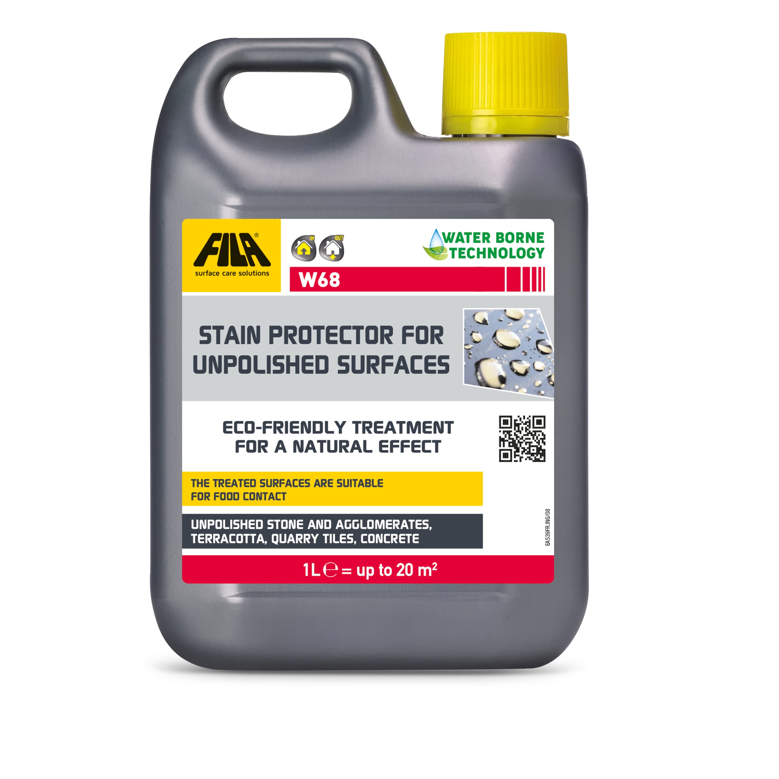 FILA Surface Care Solutions, W68, Floor Tiles Stainproof and Waterproof Sealant, Natural Stone Sealer and Brick Sealer, Exterior Patio sealant with Natural Effect, It doesn't Form Surface Film, 1L