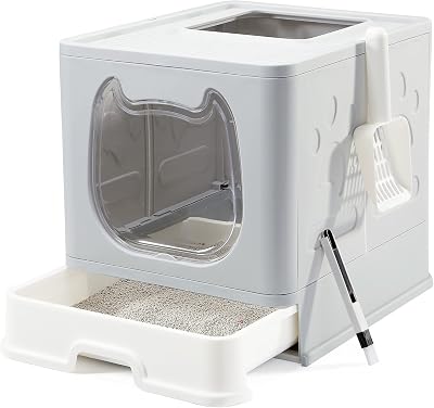 Vealind Covered Cat Litter Tray with Lid Drawer Front Door Scoop