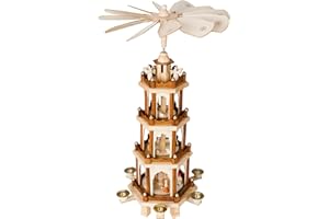 Christmas Pyramid 24 Inches Nativity Play - 4 Tier Carousel with 6 Candle Holder and Handpainted Figures by BRUBAKER Designed
