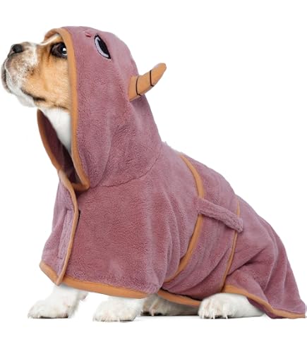 Bone Dry Pet Robe – Embroidered Absorbent Microfiber Bath Robe For Dogs & Cats, X-Small, Rose, Adjustable Closure