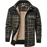 Haellun Men's Long Sleeve Sherpa Lined Shirt Jacket Flannel Plaid Fleece Coats
