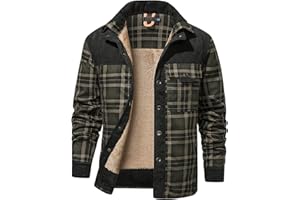Haellun Men's Long Sleeve Sherpa Lined Shirt Jacket Flannel Plaid Fleece Coats