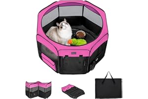 PETSFIT 29" Puppy Playpen with Removable Waterproof Mat & Zippered Roof | RV, Camping, Travel Dog Pen | Indoor/Outdoor Whelping & Cat Observation Space(29.5"x29.5"x16.5"H)