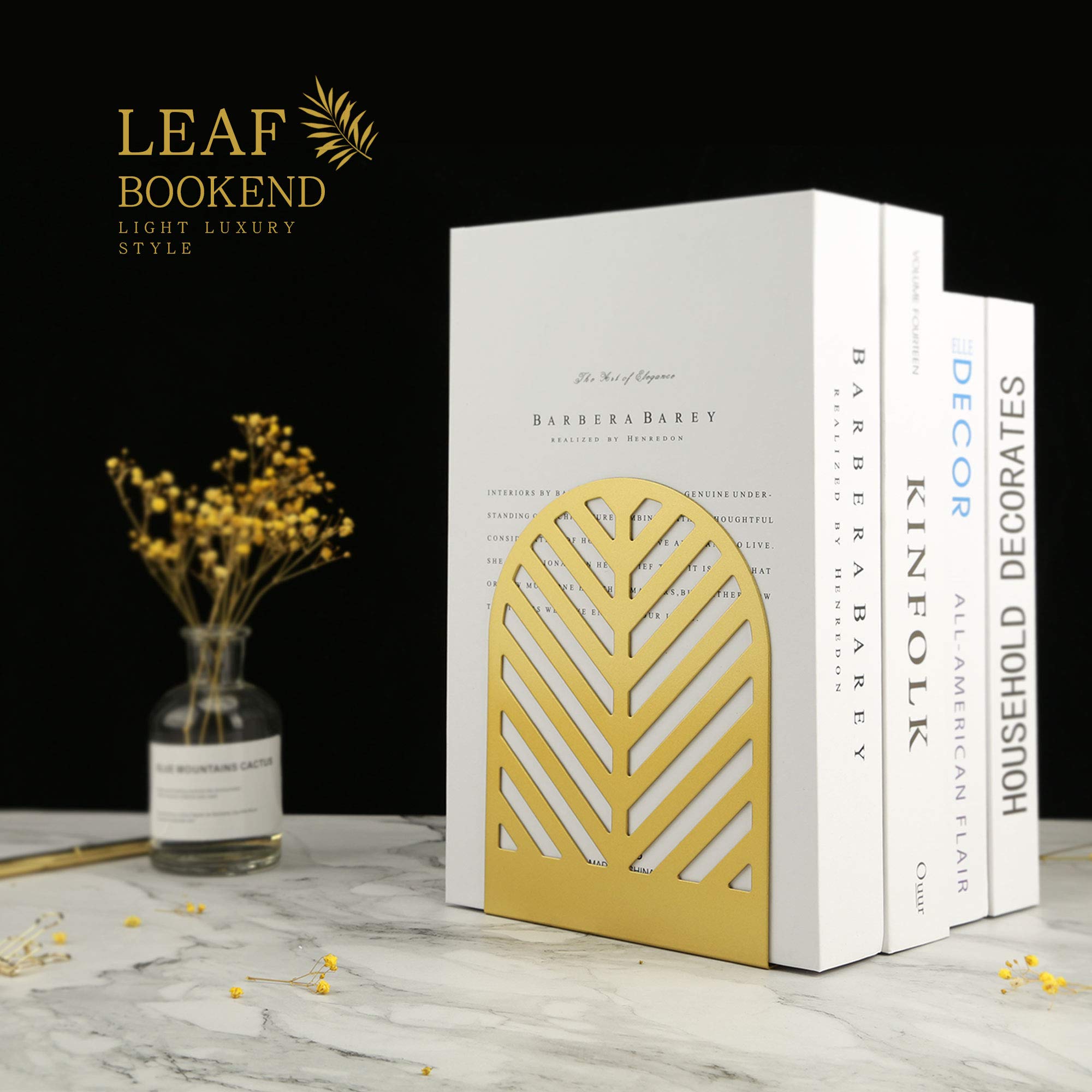 QiMing Leaf Bookends for Books,1 Pair Metal Book Holders for Office Shelves Adults & Kids Gift
