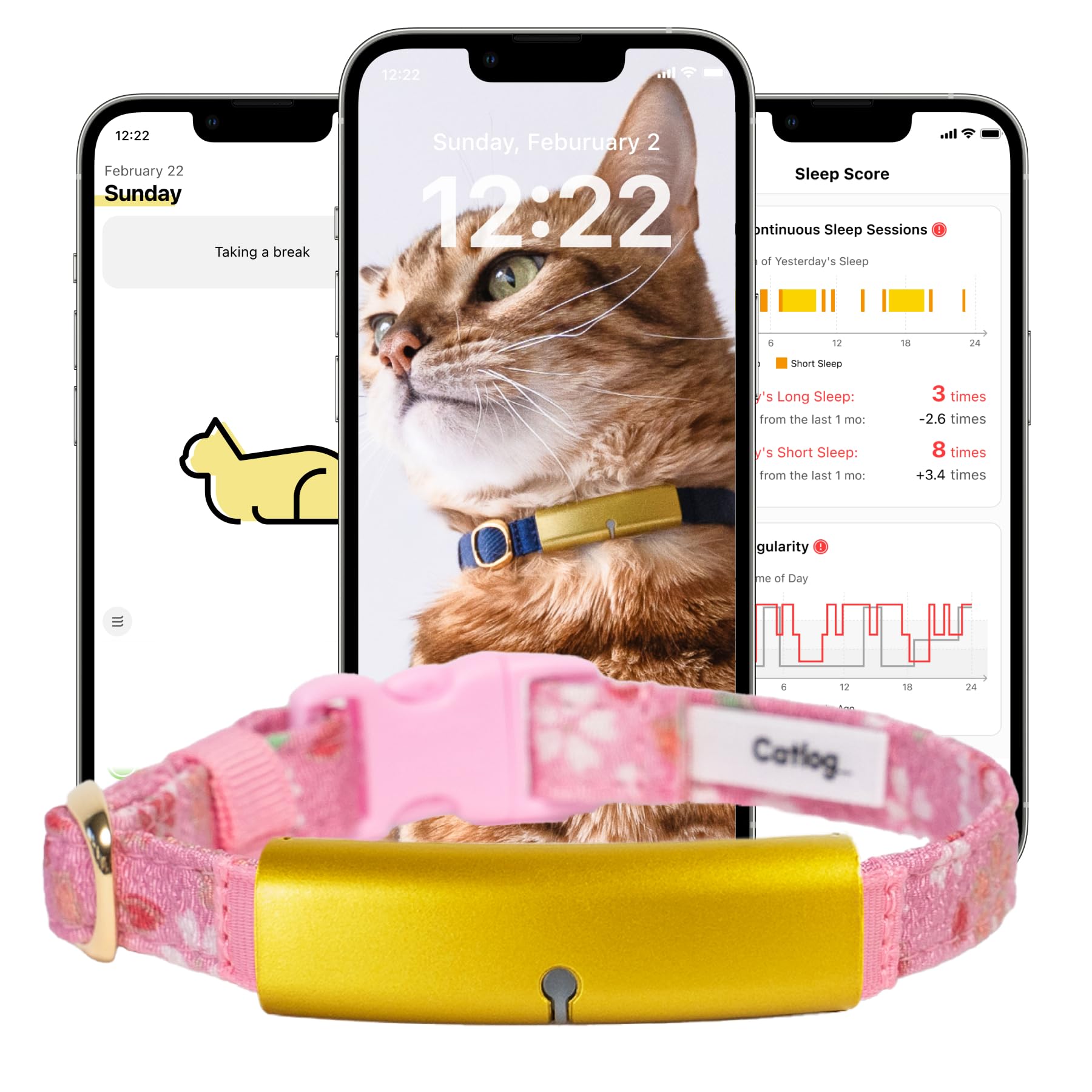 Photo 1 of Catlog Health Tracker for Cats - Smart Cat Collar with Safety Breakaway Buckle for Indoor Cats, Wellness Alerts, Real-time Monitoring (Kimono (Sakura),M)