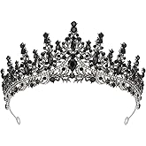 SWEETV Princess Tiara Crown for Women Girls,Royal Queen Crown,Wedding Tiara for Bride,Aurora Borealis Crystal Hair Accessories for Quinceanera Pageant Prom Birthday,Silver+Black