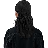 DOCILA Black Lace Durag for Women Hip Hop Wave Cap Bandana Beanie Turban Du Rags Headwraps for Street Fashion Sports