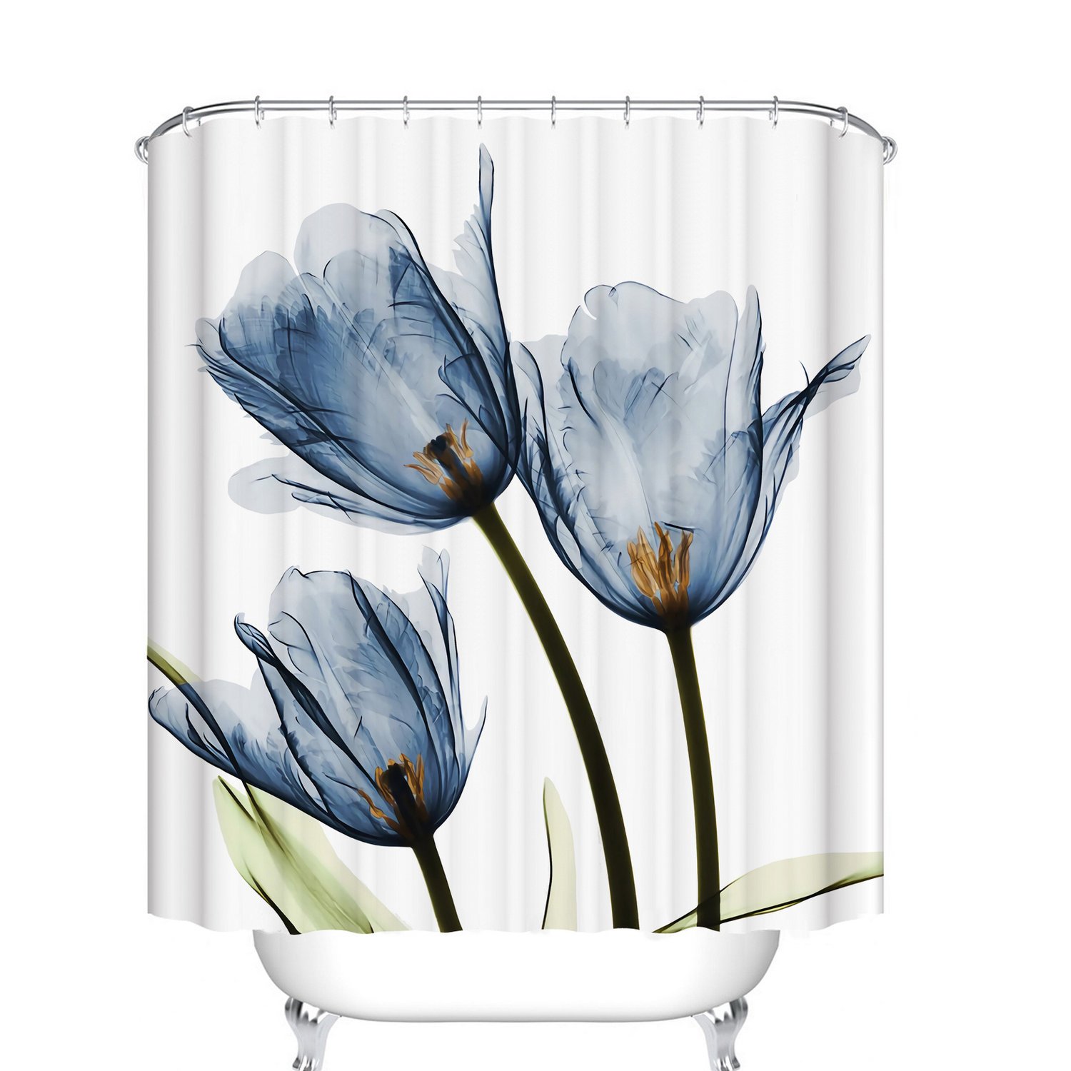 Fangkun Bathroom Shower Curtain Tulip Flowers Design - Polyester Fabric Bath Curtains Art Painting Decor Set - 12 Shower Hooks - 72 x 72 inches