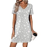 Ekouaer Cotton Nightgowns for Women Short Sleeve Womens Nightgown V Neck Sleep Shirts for Women Soft Sleepwear S-XXXL