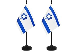 YAMIUO 2 Pack Israel Desk Flag Set, Israeli Desktop Small Miniature Table Office Flag with 12" Black Pole and Black Base, Offices, Classroom, Home, Festival Decoration (Israel)