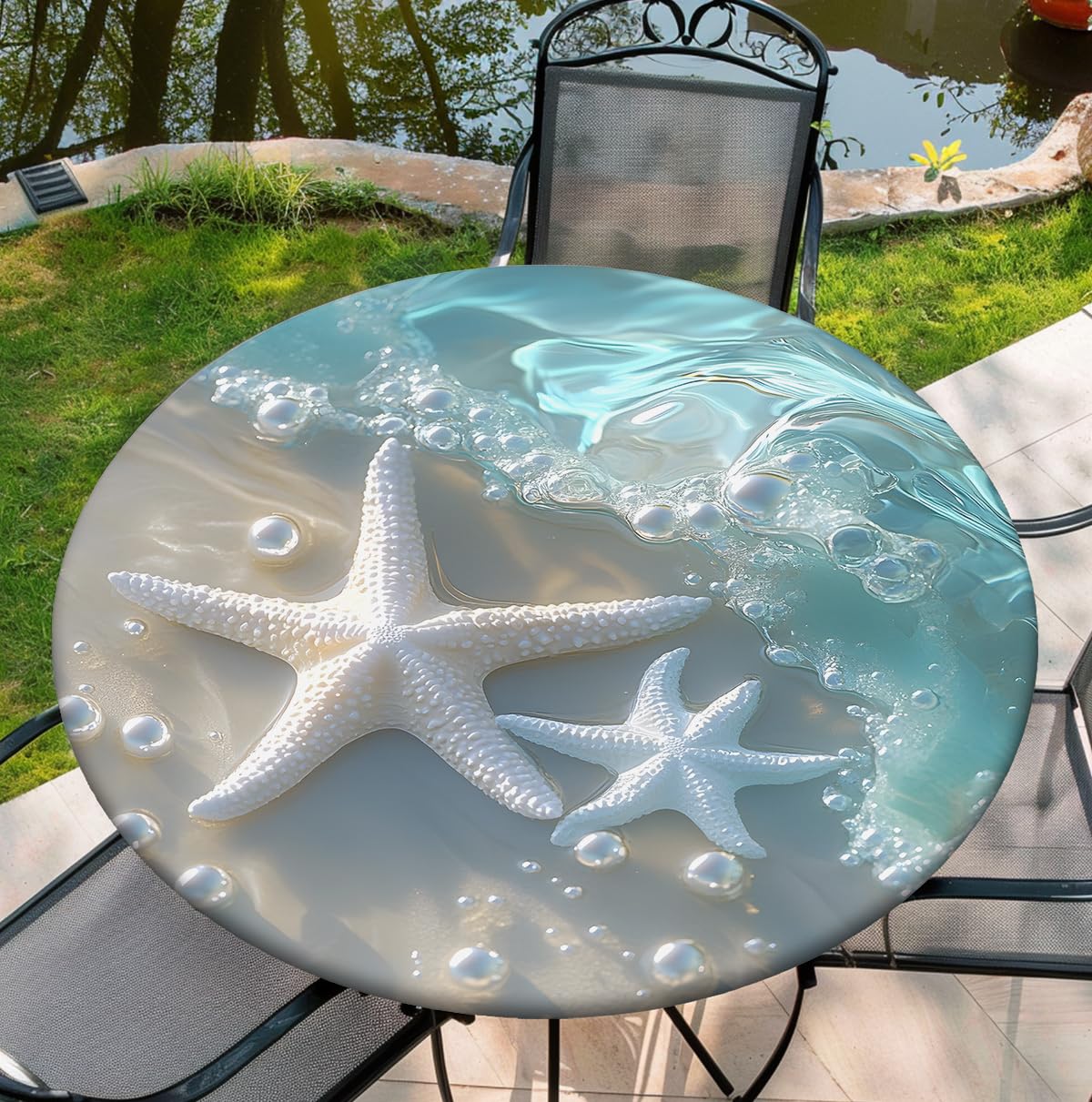 Photo 1 of Yesad Round Fitted Tablecloth with Elastic 54"-58", Seastar Table Cover for Party Picnic Kitchen Dinner Decor, 60"