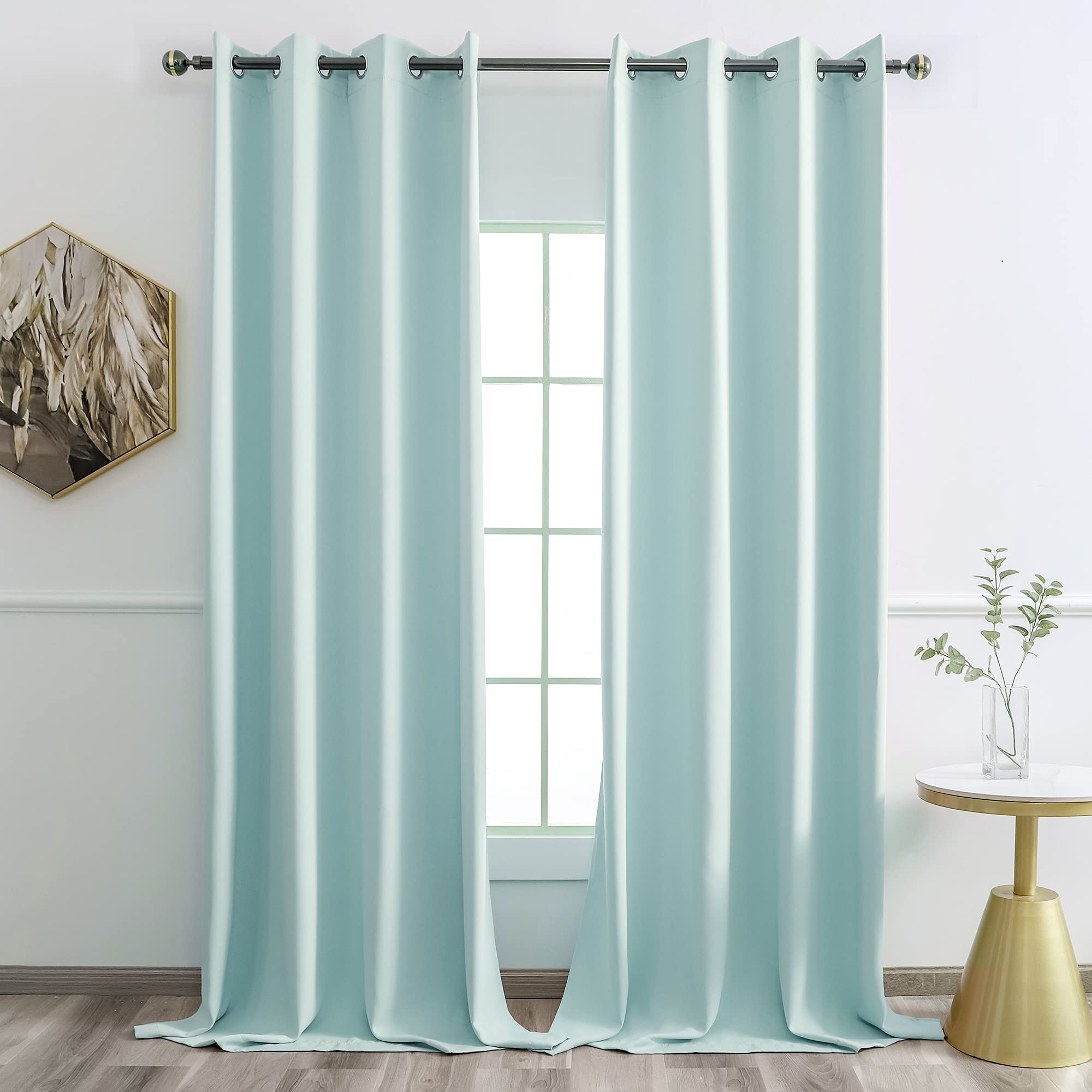 YGO Room Darkening Thermal Insulated Blackout Curtains for Living Room Aqua Color 52 inch Wide by 95 inch Long Each Panel