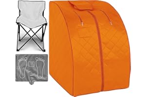 ZONEMEL Portable Far Infrared Sauna for Home, Personal Sauna for Relaxtion & Detox at Home, One Person Full Body Sauna Tent with Heating Foot Pad & Folding Chair (L 27.6’’ x W 31.5’’ x H 37.8’’, Orange)