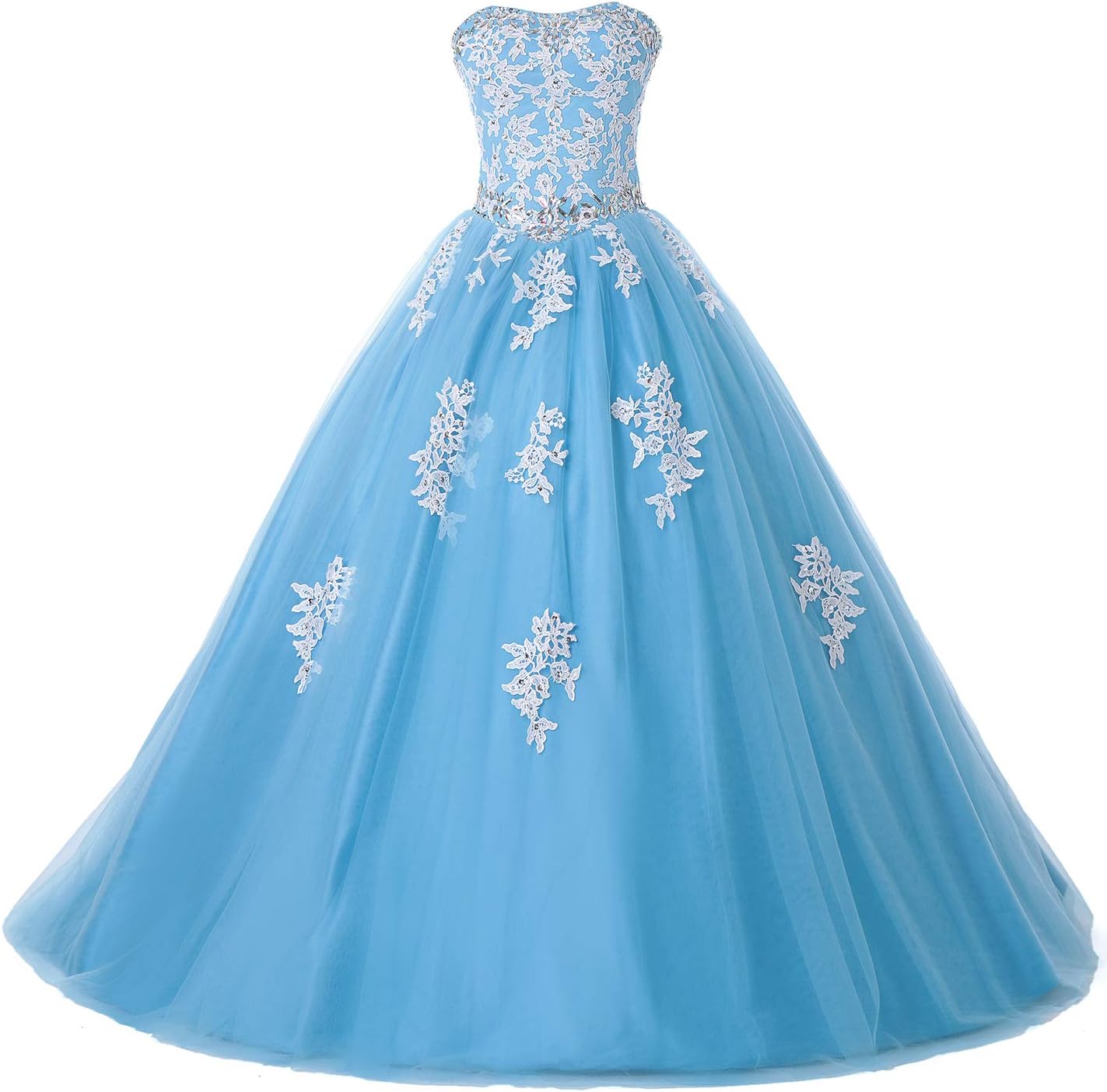 Eldecey Women's Lace Applique Floor Length Tulle Ball Gown Quinceanera Dress