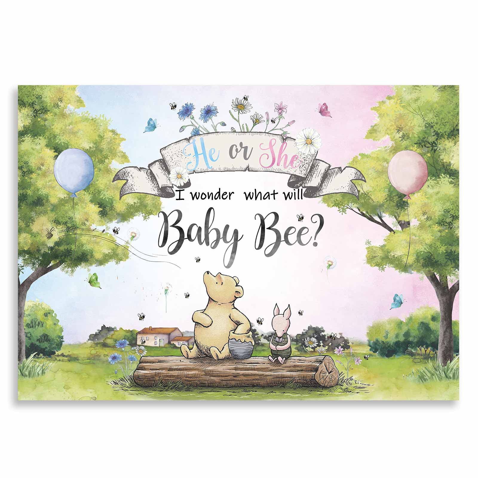 Photo 1 of Classic Bear Baby Shower Backdrops Banner Party Supplies Decorations 7x5ft, Blue or Pink Balloon Gender Reveal Photography Backdrop Decor Props What Will Baby Be Boy or Girl He or She