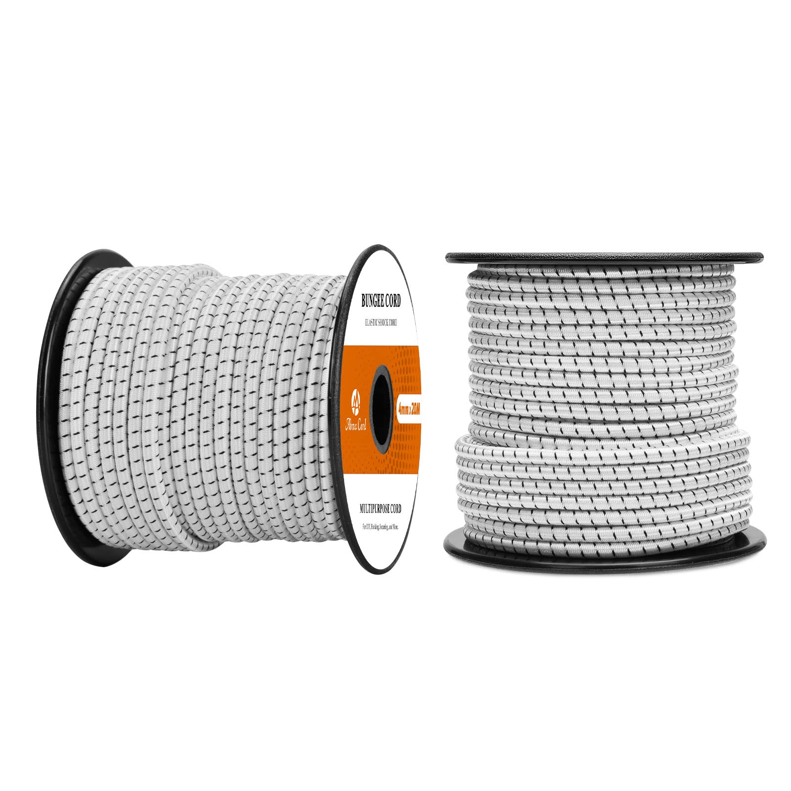 Abma Cord Bungee Cord 4mm 20M Elastic Shock Cord 100% Stretch Elastic Bungee Rope for Tarpaulin, Trailer, Backpack, Tent Pole, Kayak - White&Black