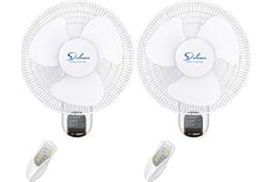 HealSmart 16 Inch Wall Mount Fan with Remote Control, 3 Oscillating Modes, 3 Speed, Timer, 2 Pack