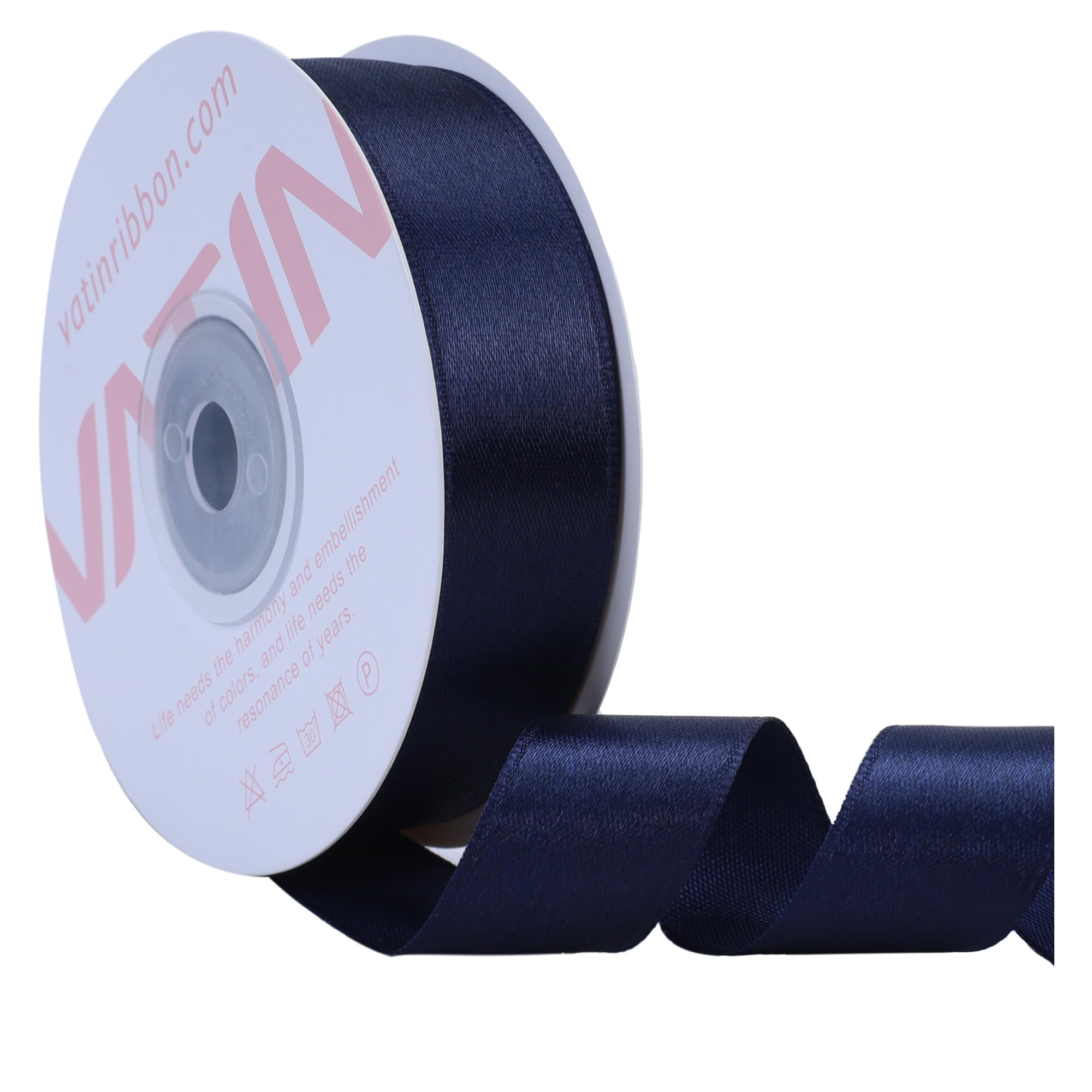 VATIN Navy Satin Ribbon Polyester 20mm X 23m(25 Yards) Craft Fabric Ribbon Perfect for Gift Wrapping,Hair Bow,Party Balloon Trimming, Cake Decoration Sewing and Other Craft Projects