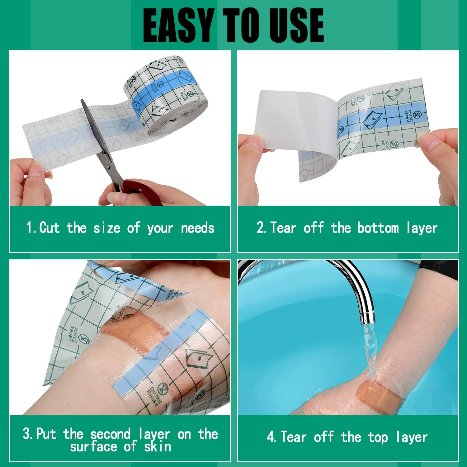 Tondiamo 2 Pieces Transparent Stretch Adhesive Bandage Waterproof Bandage Clear Adhesive Bandages Dressing Tape (2 Inch x 10.94 Yard): Health & Personal Care