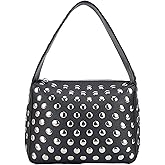 JQAliMOVV Studded Purses for Women Y2K Black Shoulder Bag Fall Punk Purse Leather Tote Bag Handbag