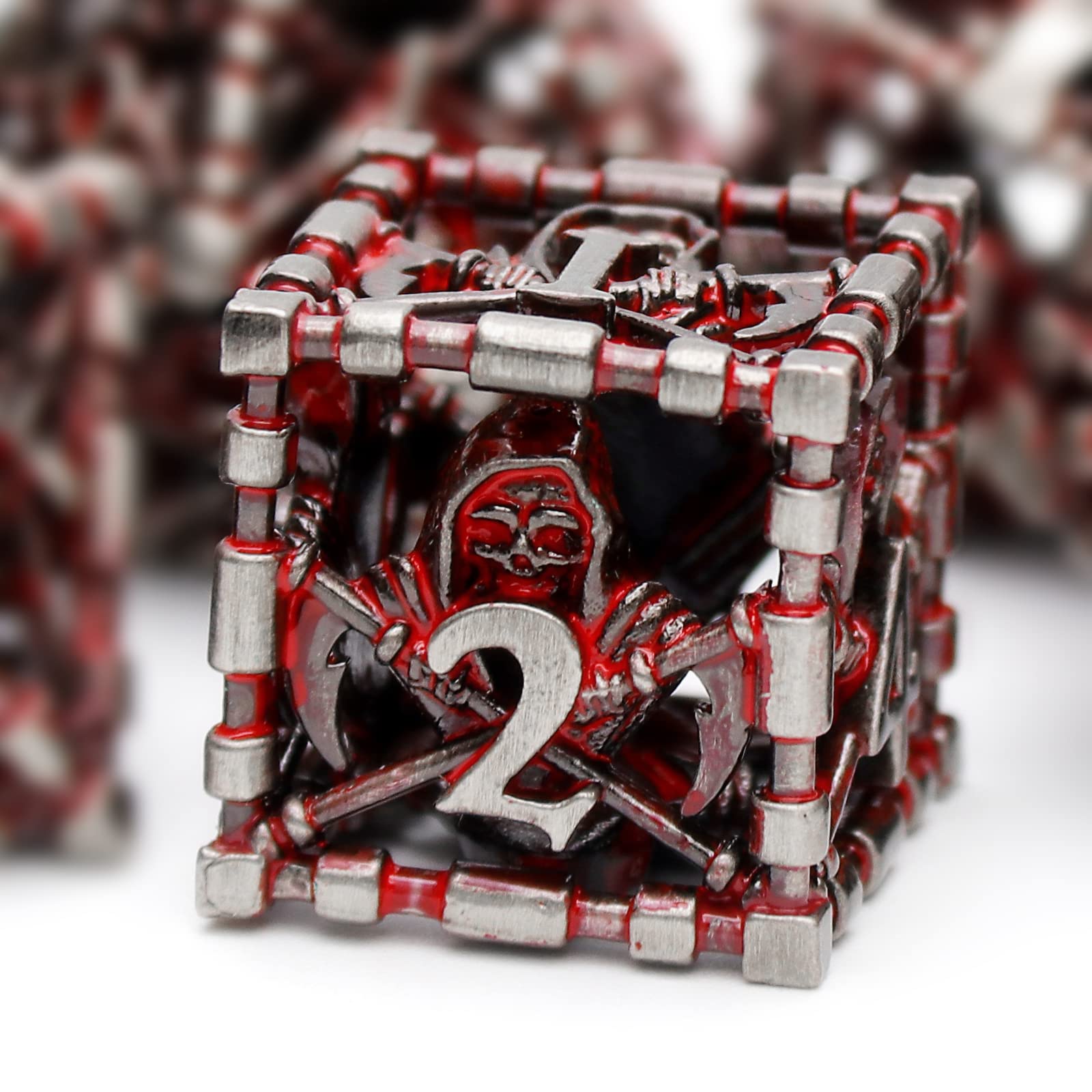 DND Dice, Metal Game Dice Dungeons and Dragons Dice Set HNCCESG Hollow Grim Reaper D&D Dice Polyhedral Dice Set for Pathfinder MTG RPG DND Dice Set W20 W12 W10 W8 W6 W4 (Death Blood)