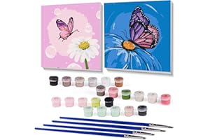 ajepon Framed Paint by Numbers Kit for Kids 2 Pack-Butterflies Easy Paint by Number Kits for Kids,DIY Simple Paint by Number with Framed Canvas(8x8inch)
