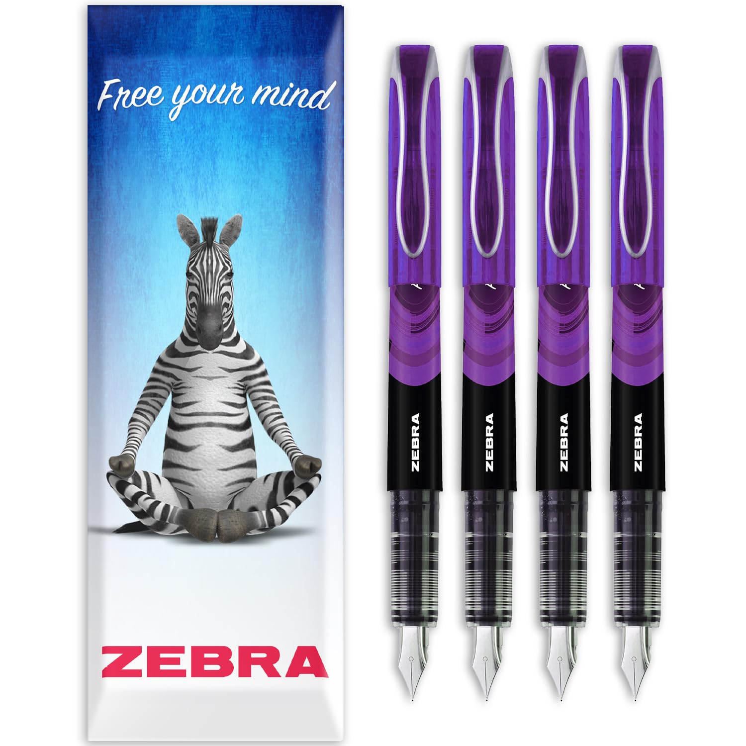 Zebra Fuente - Disposable Fountain Pen - 1.0mm Fine Nib 0.6mm Line Width - In Envelope Gift Packaging - Pack of 4 (Violet)