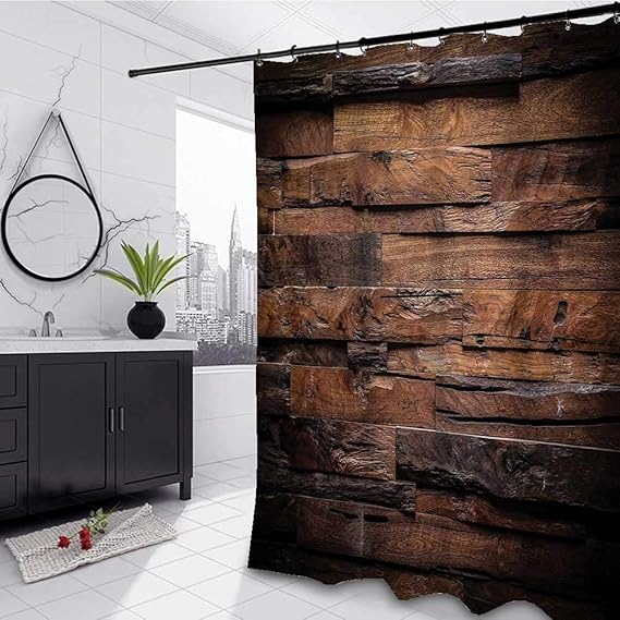 Cortinas de ducha de chocolate en baño, 152,4 cm de ancho x 182,8 cm de
