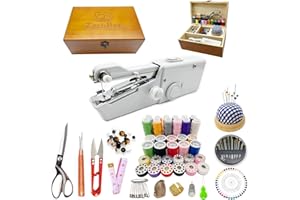 ZASIDLER Hand held Sewing Device, Handheld Sewing Machine Mini Portable Cordless, Perfect for Adults, Beginners, Kids DIY, Home and Travel Sewing, Wooden Sewing Box with 153 Sewing Supplies