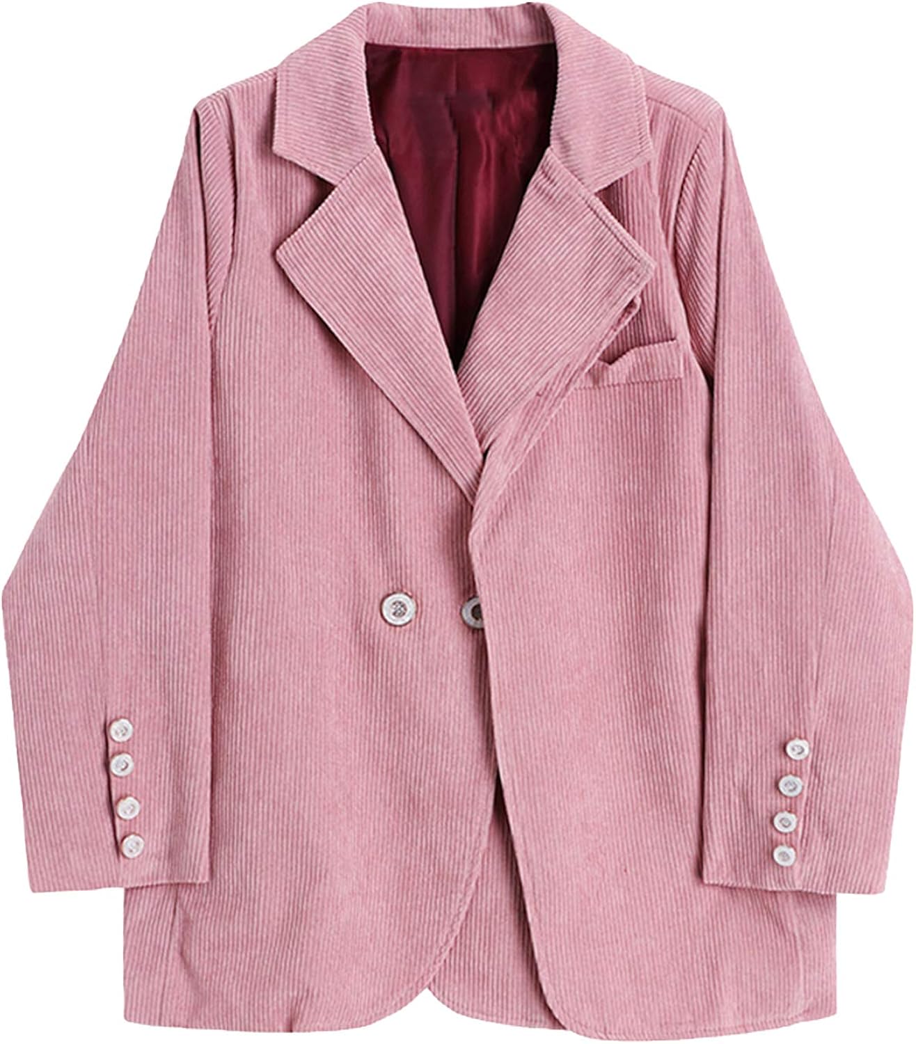 Fashion Pink Corduroy Blazer Jacket Women Winter Loose Long Sleeve
