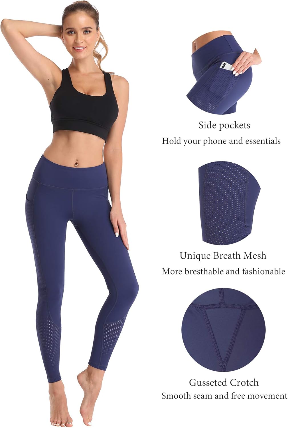 RAYPOSE Women’s Workout Running Capris Leggings Pocket Tummy Control