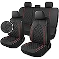 YGL Luxury PU Leather Car Seat Covers Full Set, Non-Slip Seat Cover Protectors, Universal Fit for Cars, Trucks, SUVs, Vans, Pickups, Airbag Compatible, Seat Covers for Car Interior (Black/Red)