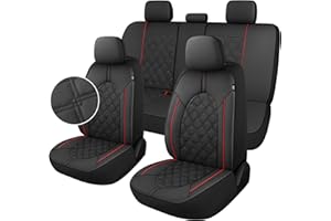 YGL Luxury PU Leather Car Seat Covers Full Set, Non-Slip Seat Cover Protectors, Universal Fit for Cars, Trucks, SUVs, Vans, Pickups, Airbag Compatible, Seat Covers for Car Interior (Black/Red)